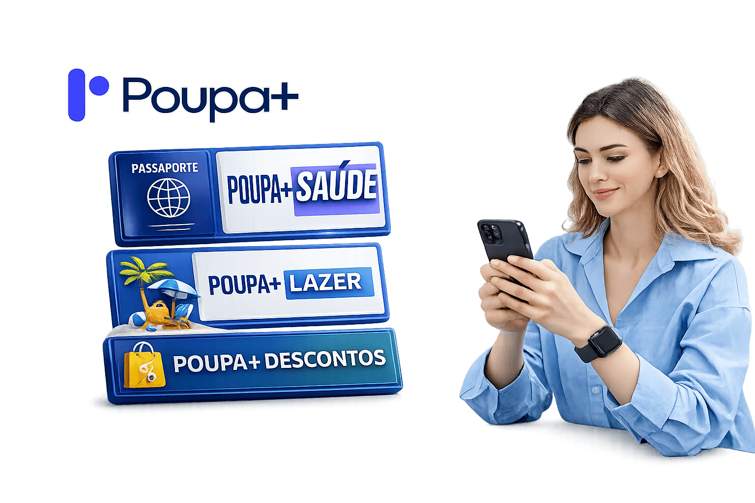 Pessoa utilizando os benefícios da plataforma Poupa+